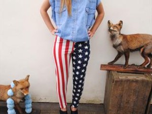 American Flag Leggings and Cut off denim Shirt