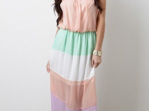 Multi Tone Strapless Maxi Dress