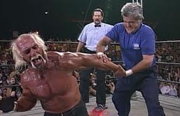 Actual pro wrestling match, or how many younger people view Leno after replacing Conan? (Source: WWE)