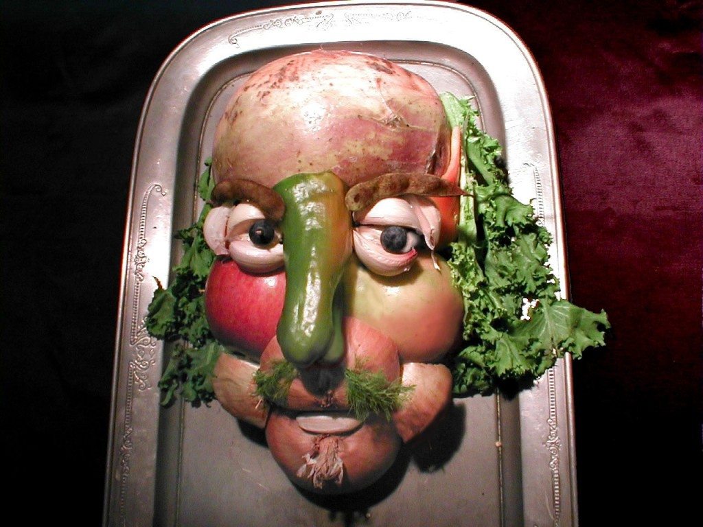 A whimsical bust of the Bard, made from vegetables. Photo courtesy of Francine Segan,