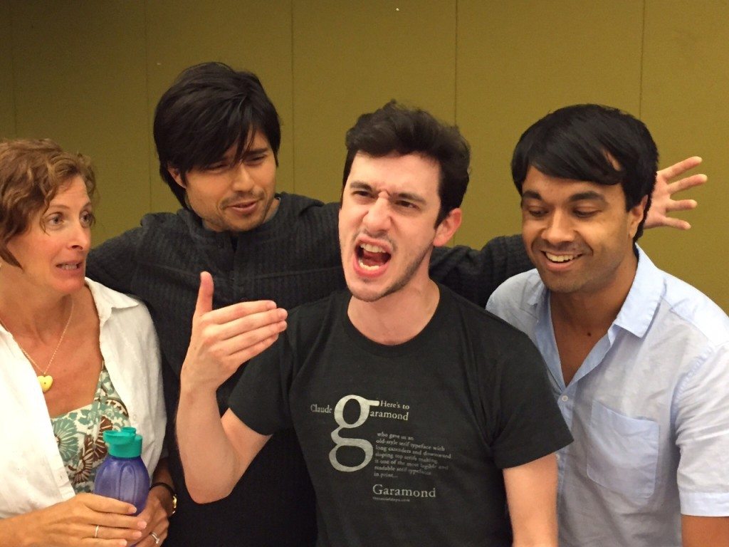 The cast of LOVE, SEX, and DEATH IN THE AMAZON rehearses. Photo courtesy of Jean Randich. 